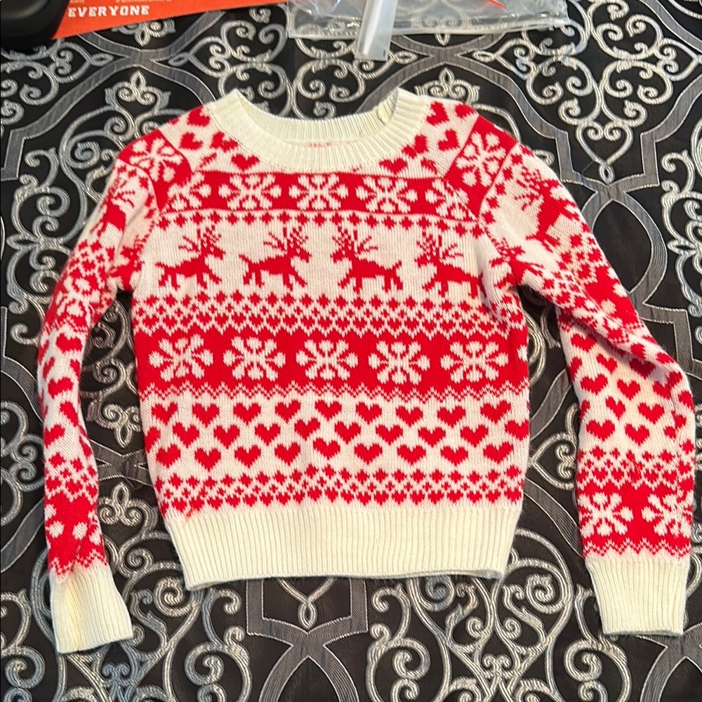 Red and White Reindeer Pattern Sweater